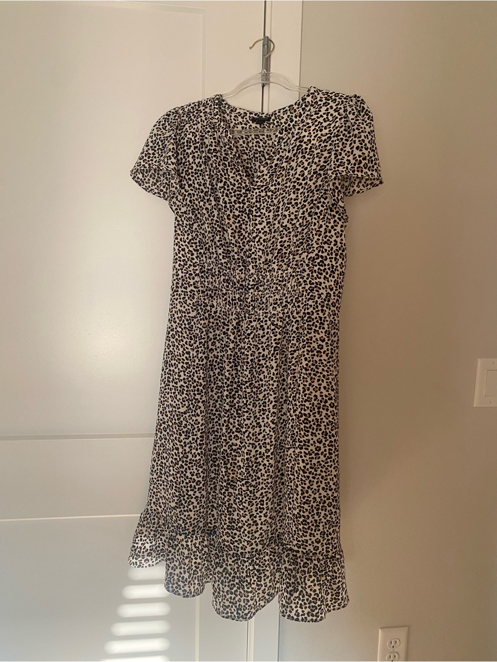 Talbots Black & White Leopard-Print Short Sleeve Midi Dress/LN/beautifully lined